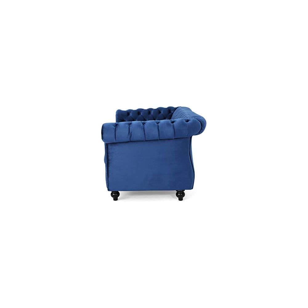 Christopher Knight Home Karen Traditional Chesterfield Loveseat Sofa, Navy Blue and Dark Brown, 61.75 x 33.75 x 27.75