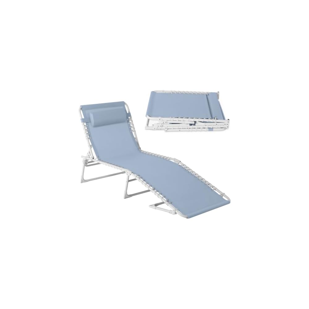 Best Choice Products Patio Chaise Lounge Chair, Portable Outdoor Folding Recliner for Lawn, w/ 8 Positions, Handles, 300lb Capacity - French Blue/White