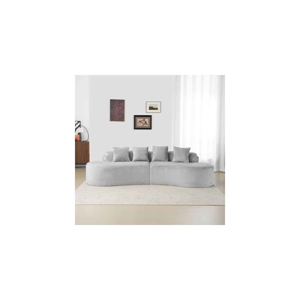 GDFStudio Modern Curved Modular Sofa Couch, Plush Upholstered Sectional Sofa for Living Room, Multi Person Seating with High Density Foam, Contemporary Lounge Furniture for Apartment, Grey