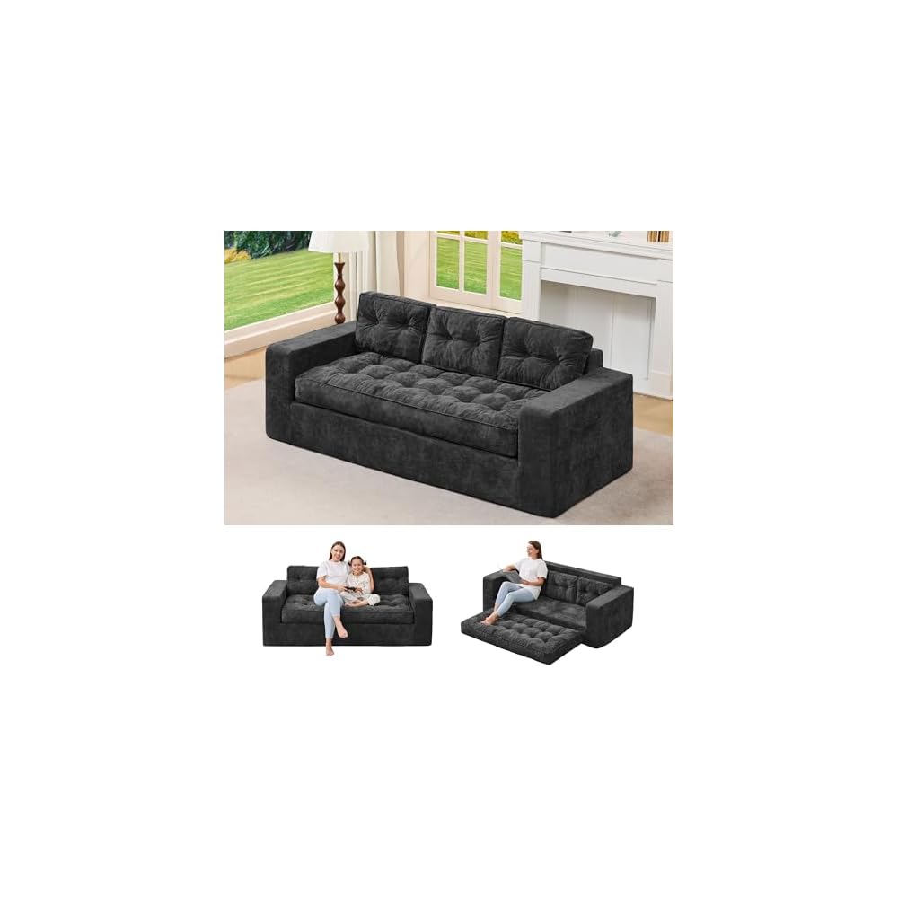 Hobestluk 2 in 1 Chenille Couch for Small Space Boneless Floor Sofa