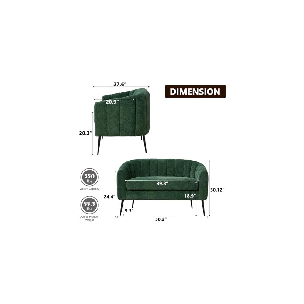 50.2'' Small Boucle Loveseat Sofa for Bedroom Apartment (Green)
