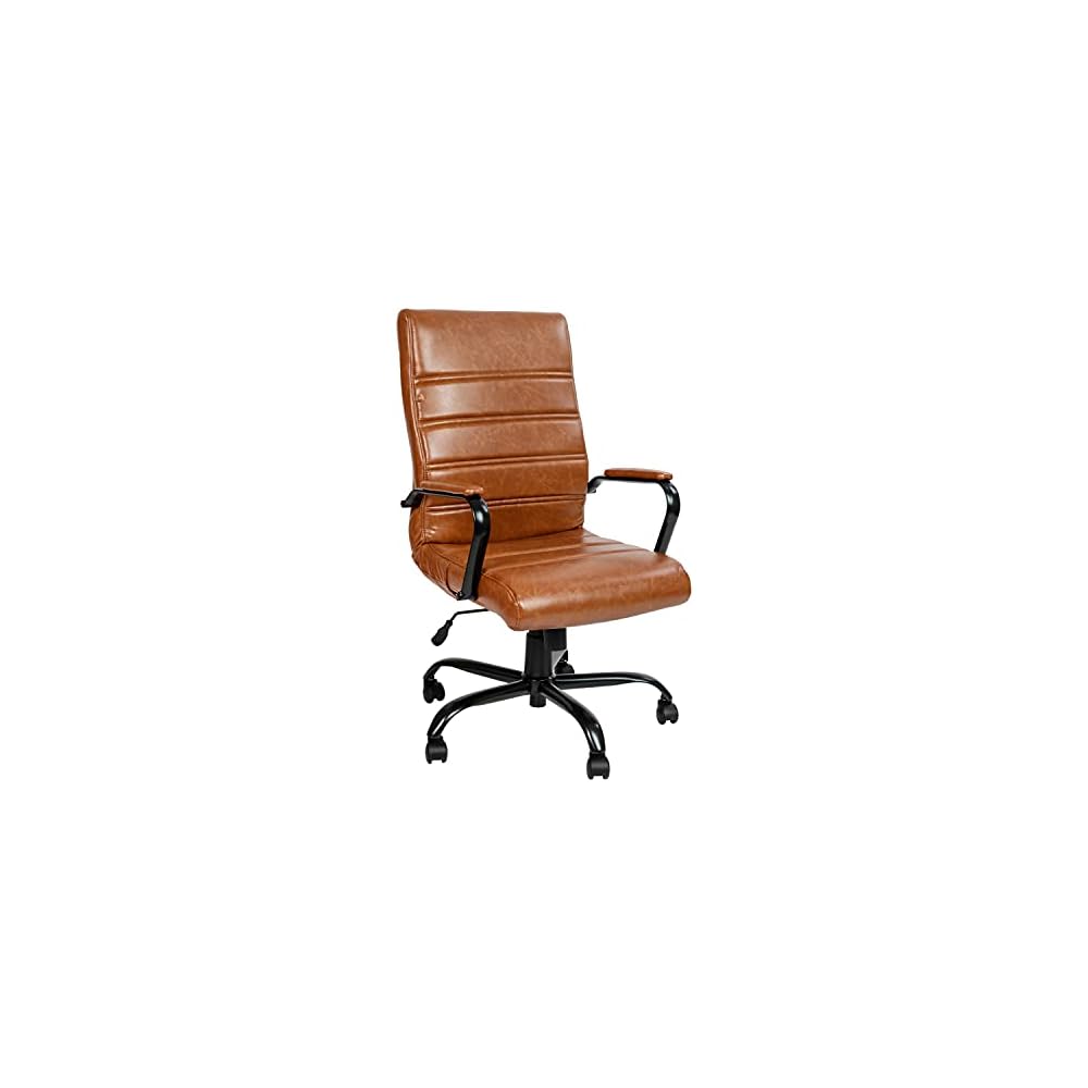 Merrick Lane Milano Contemporary High-Back Brown Faux Leather Home Office Chair with Padded Black Arms