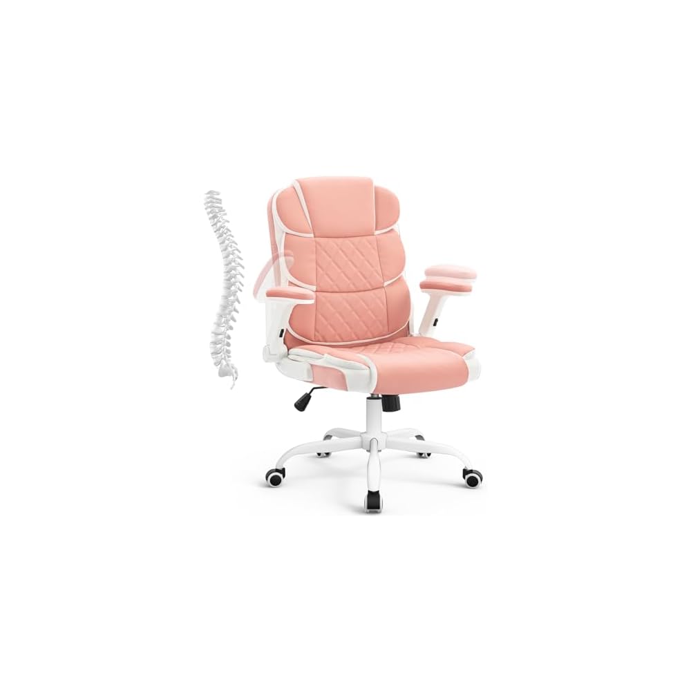 SEATZONE White Office Chair -Beige Velvet Ergonomic Adjustable Computer Chair with Wheels and Flip-up Arms,Small Comfy Executive Work Chair for Home Office