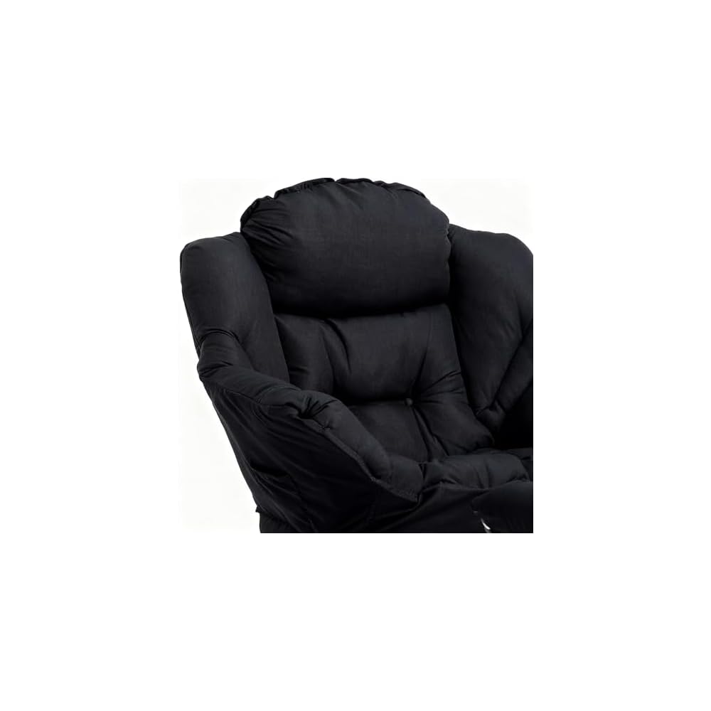 HollyHOME Lazy Chair with Foldable Ottoman, Accent Comfy Lounge Armchair and Folding Footrest Stool, Leisure Sofa Reading Chair and Footstool for Living Room, Bedroom, Dorm,Black