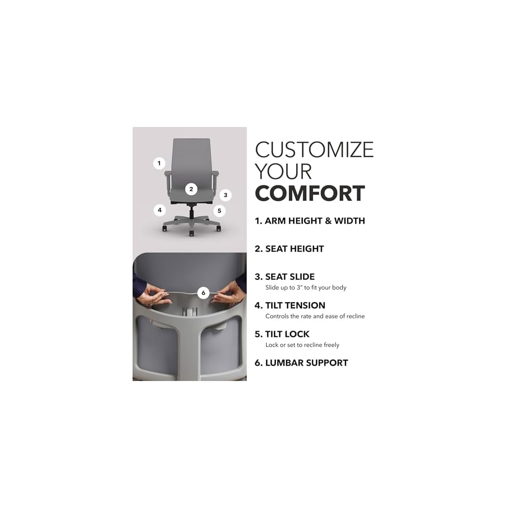 HON Ignition 2.0 Ergonomic Office Chair, Lumbar Support, Office Desk, Frost