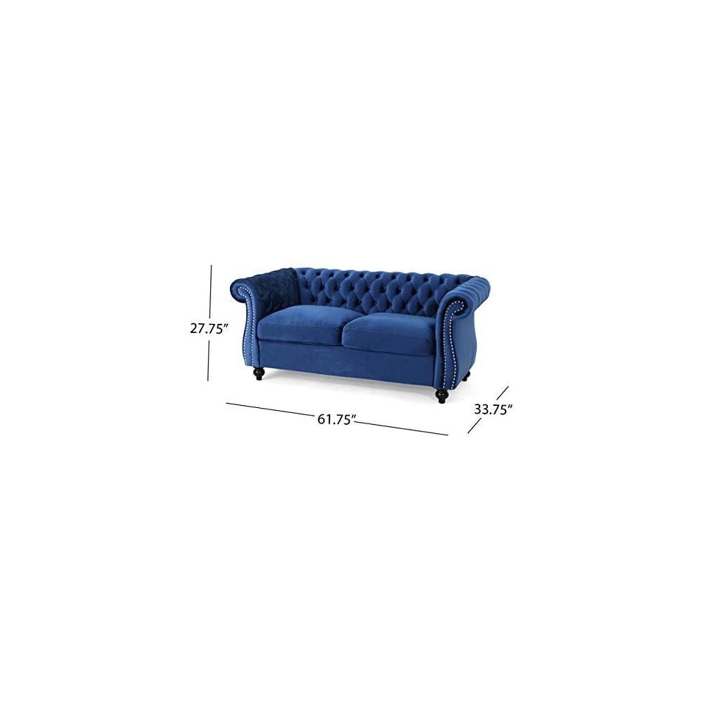 Christopher Knight Home Karen Traditional Chesterfield Loveseat Sofa, Navy Blue and Dark Brown, 61.75 x 33.75 x 27.75