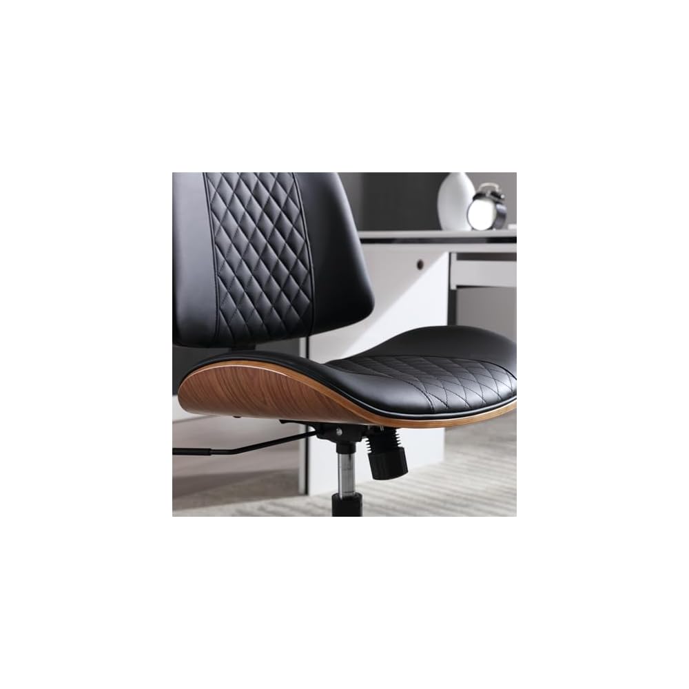 Home Office Chair No Arms with Wheels, Mid Back Walnut Style,Black-2