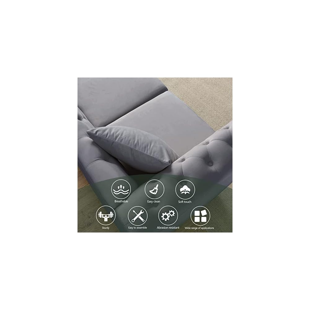 80" Chesterfield Velvet Sofa for Living Room, 3 Seater Sofa Tufted Couch with Rolled Arms and Nailhead for Living Room, Bedroom, Office,Grey