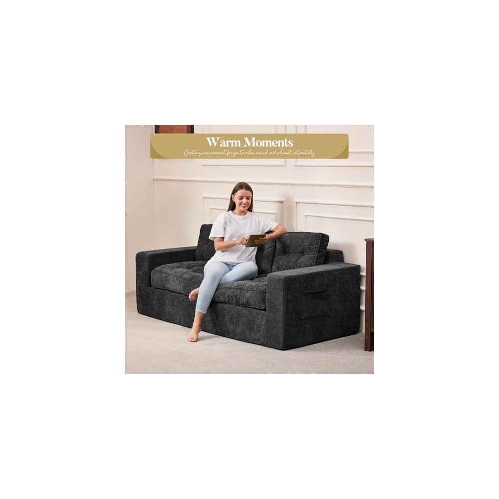 Hobestluk 2 in 1 Chenille Couch for Small Space Boneless Floor Sofa