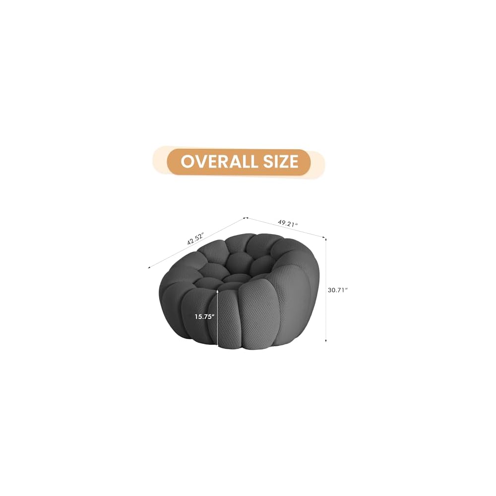 49.21'' Bubble Sofa, Oversized Bubble Couch Chair, Comfy Upholstered Mesh Fabric Floor Sofa, 3D Honeycomb Shape Modern Curved Couch for Living Room, Apartment, Small Space (Grey, 1 Seater)