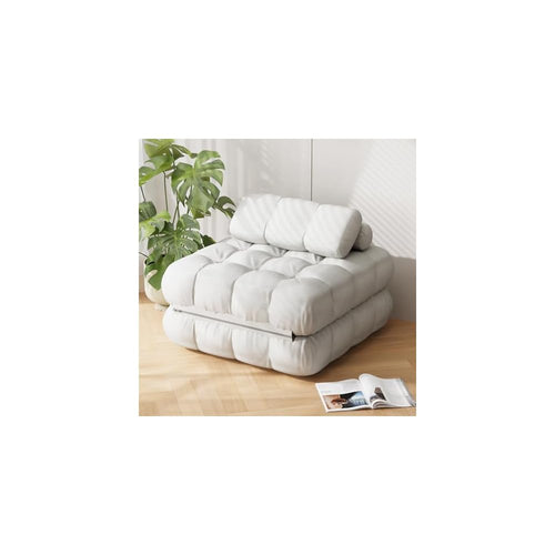 3-in-1 Folding Sofa Bed, 35.4" Convertible Sleeper Chair Bed with Pillow Back Support, Portable Pull Out Velvet Futon Lounge Couch, Comfy Floor Mattress for Living Room Bedroom - White, Single