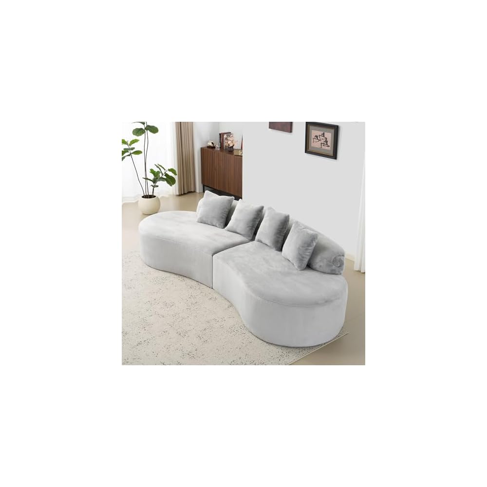 GDFStudio Modern Curved Modular Sofa Couch, Plush Upholstered Sectional Sofa for Living Room, Multi Person Seating with High Density Foam, Contemporary Lounge Furniture for Apartment, Grey