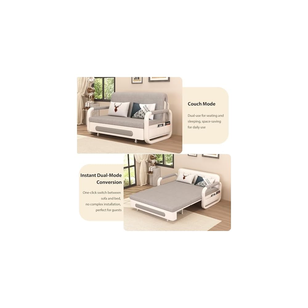 50.3" Pull Out Sofa Bed, Convertible Loveseat Sleeper with Trundle Gray