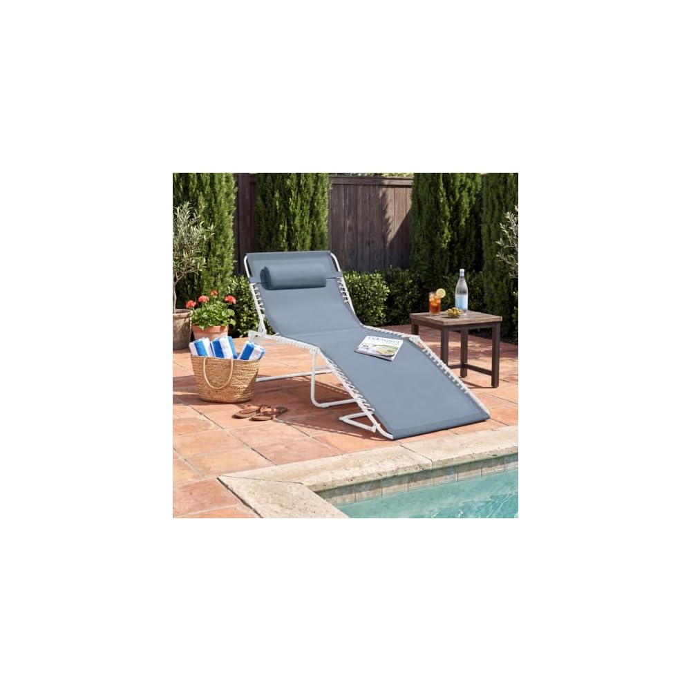 Best Choice Products Patio Chaise Lounge Chair, Portable Outdoor Folding Recliner for Lawn, w/ 8 Positions, Handles, 300lb Capacity - French Blue/White