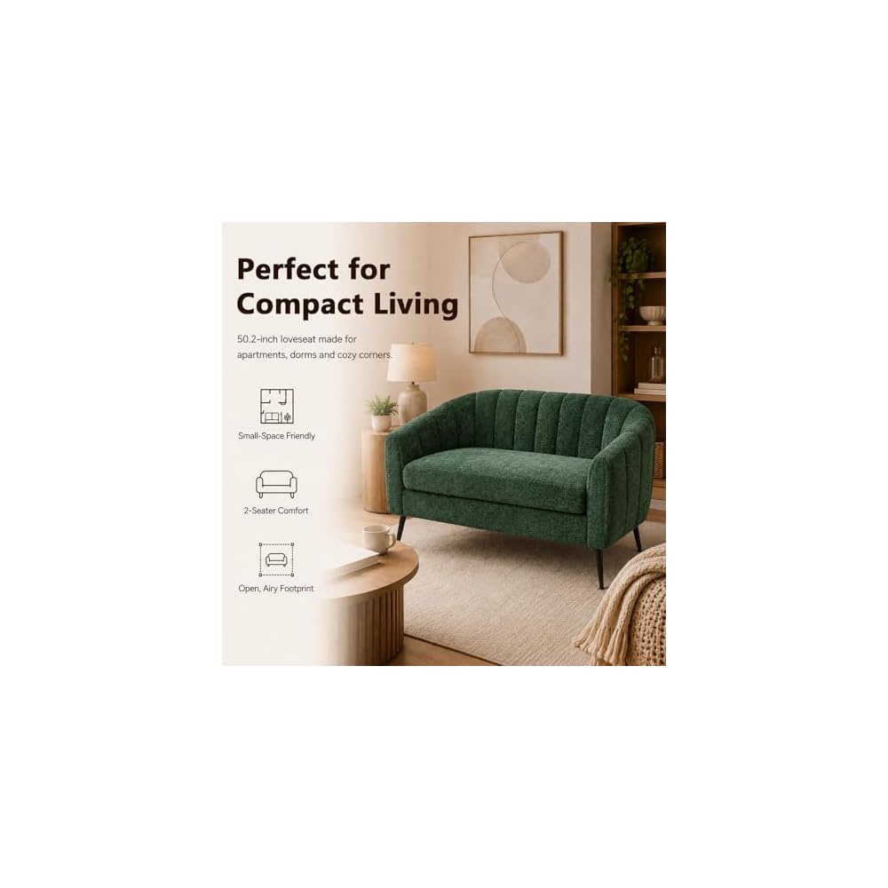50.2'' Small Boucle Loveseat Sofa for Bedroom Apartment (Green)