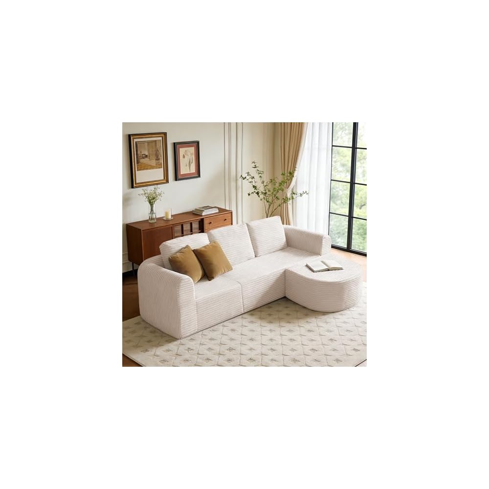 108” Modular Sectional Sofa, Boneless Couches for Living Room, Deep Seat L-Shape Cloud Couch with Chaise,Comfy Sofa Freely Change Configurations No Assembly Required,Soft Plush Corduroy Fabric(Beige)