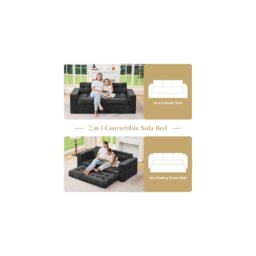 Hobestluk 2 in 1 Chenille Couch for Small Space Boneless Floor Sofa