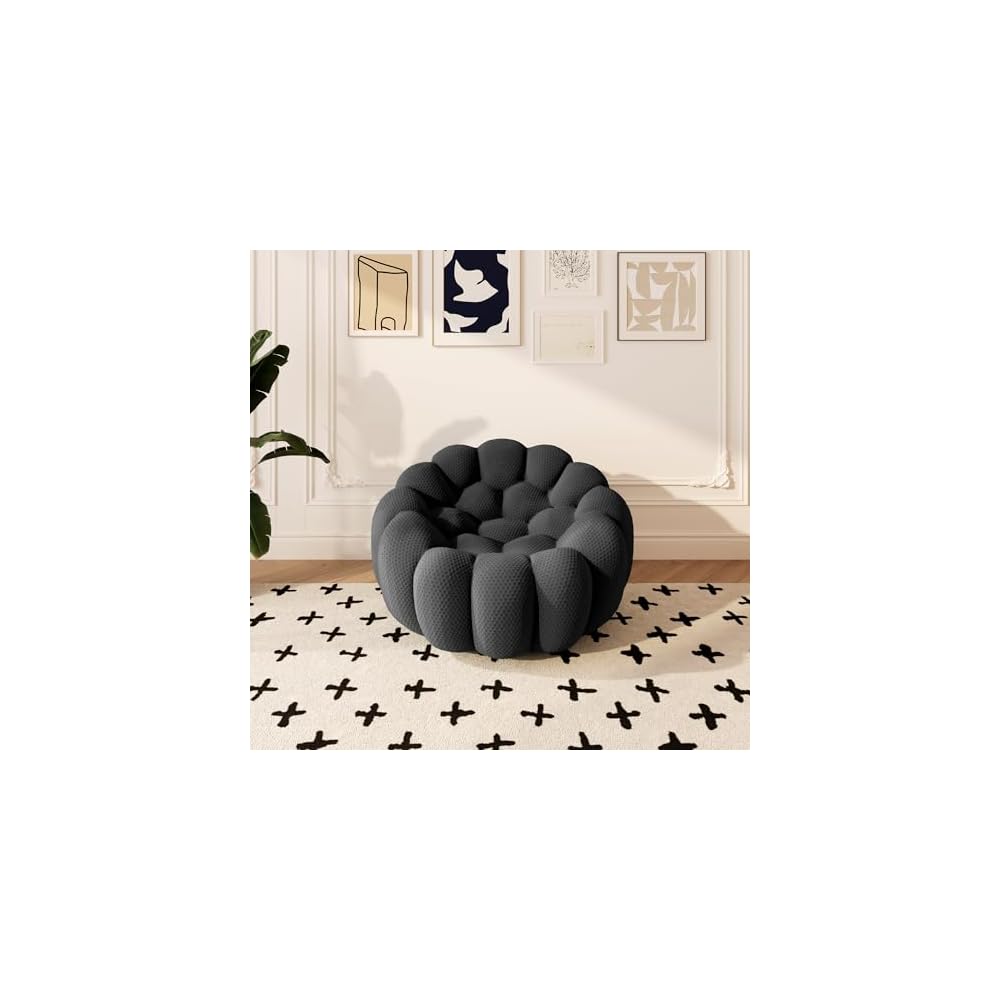 49.21'' Bubble Sofa, Oversized Bubble Couch Chair, Comfy Upholstered Mesh Fabric Floor Sofa, 3D Honeycomb Shape Modern Curved Couch for Living Room, Apartment, Small Space (Grey, 1 Seater)