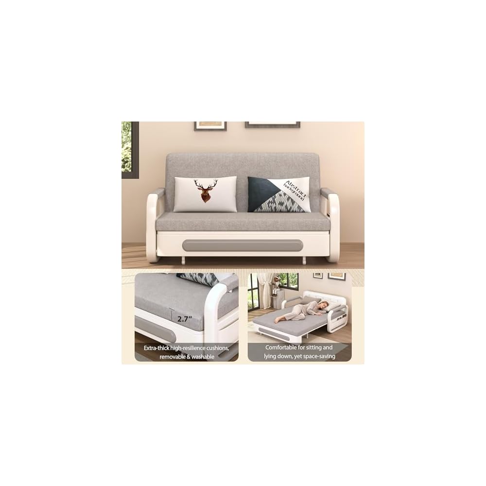 50.3" Pull Out Sofa Bed, Convertible Loveseat Sleeper with Trundle Gray