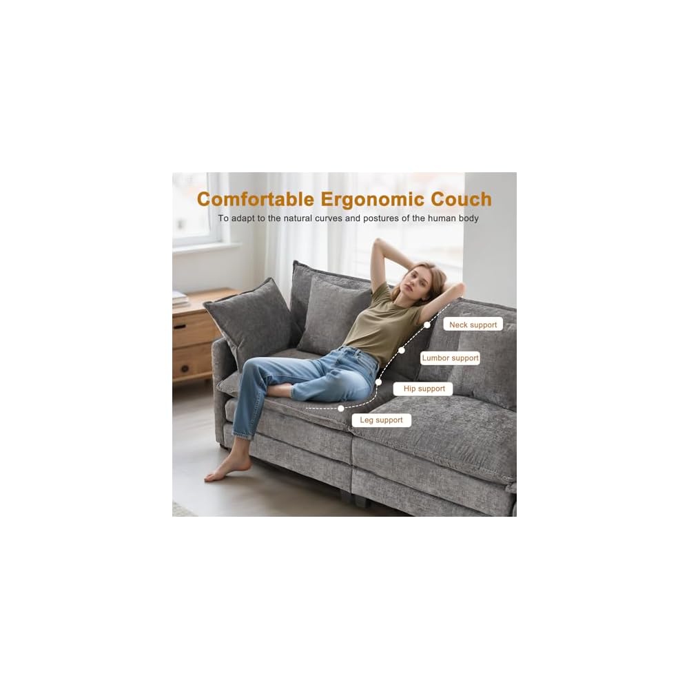 77" Cloud Sofa Loveseat & Couch｜Small 2-Seater Chenille Sectional Sofa with 29.1" Deep Seat｜FSC Certified Solid Wood & Metal Frame｜Easy Assembly & 1YR Guarantee｜ for Apartment Living Room Bedroom