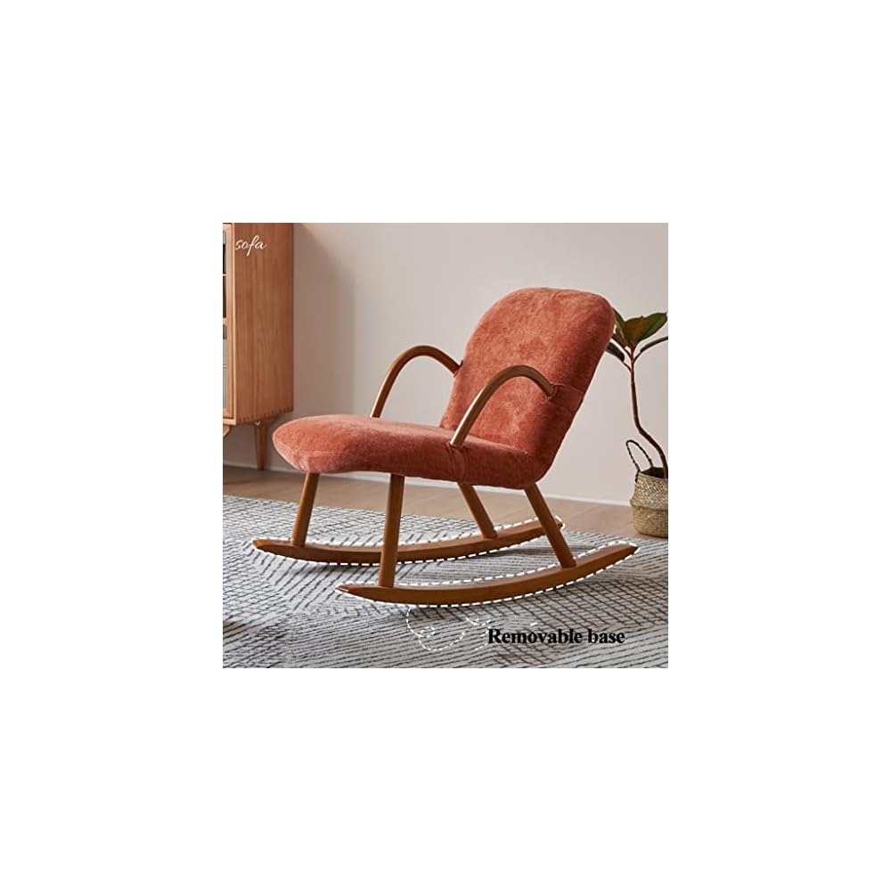 LSLYTQ Indoor Rocking Chair, Mid Century Wooden Rocking Chair, Single Sofa Reclin, Fabric Bedroom Living Room air, Solid Hardwood Base and Armrests