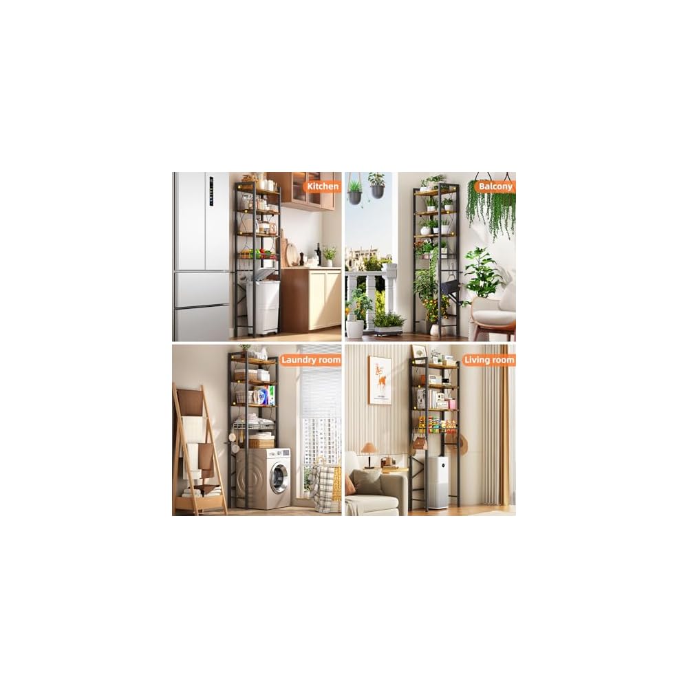 Over-The-Toilet Storage Rack, 4-Tier Bathroom Organizer Shelf Over Toilet with Adjustable Shelf and Basket, Freestanding Space Saver Bathroom Shelves Above Toilet for Room (Rustic Brown)