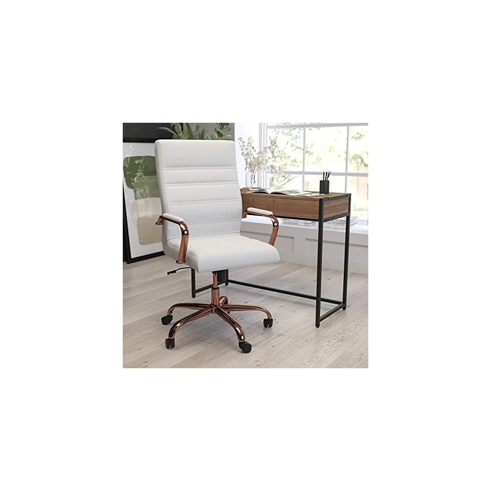 Merrick Lane Milano Contemporary High-Back Brown Faux Leather Home Office Chair with Padded Black Arms