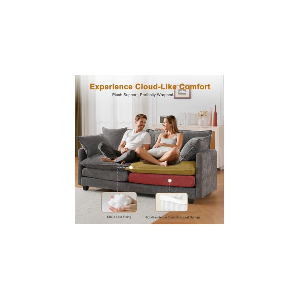 77" Cloud Sofa Loveseat & Couch｜Small 2-Seater Chenille Sectional Sofa with 29.1" Deep Seat｜FSC Certified Solid Wood & Metal Frame｜Easy Assembly & 1YR Guarantee｜ for Apartment Living Room Bedroom