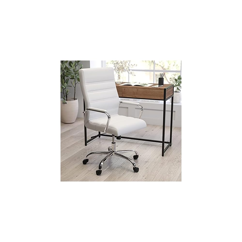 Merrick Lane Milano Contemporary High-Back Brown Faux Leather Home Office Chair with Padded Black Arms