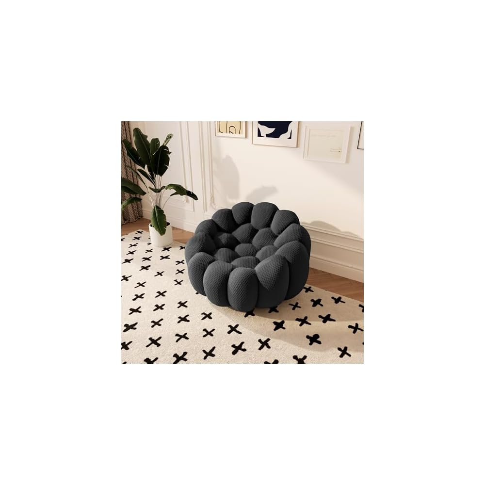 49.21'' Bubble Sofa, Oversized Bubble Couch Chair, Comfy Upholstered Mesh Fabric Floor Sofa, 3D Honeycomb Shape Modern Curved Couch for Living Room, Apartment, Small Space (Grey, 1 Seater)