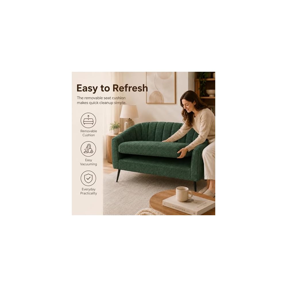50.2'' Small Boucle Loveseat Sofa for Bedroom Apartment (Green)