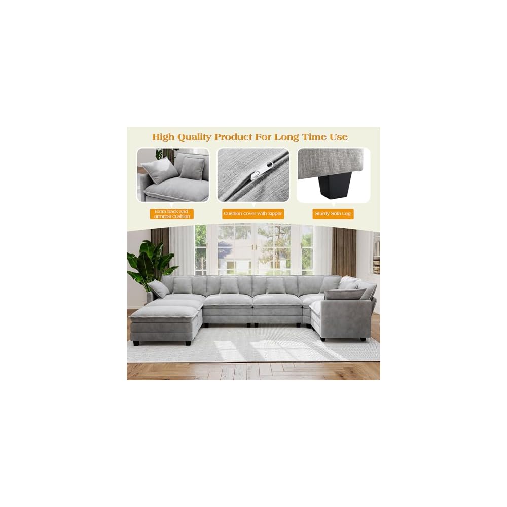 Hanherry Modular Sectional Sofa,Cloud Couch for Living Room,Modern Deep Seat Sofa Chenille Fabric Comfy Couches with Throw Pillows & Movable Ottoman for Apartment