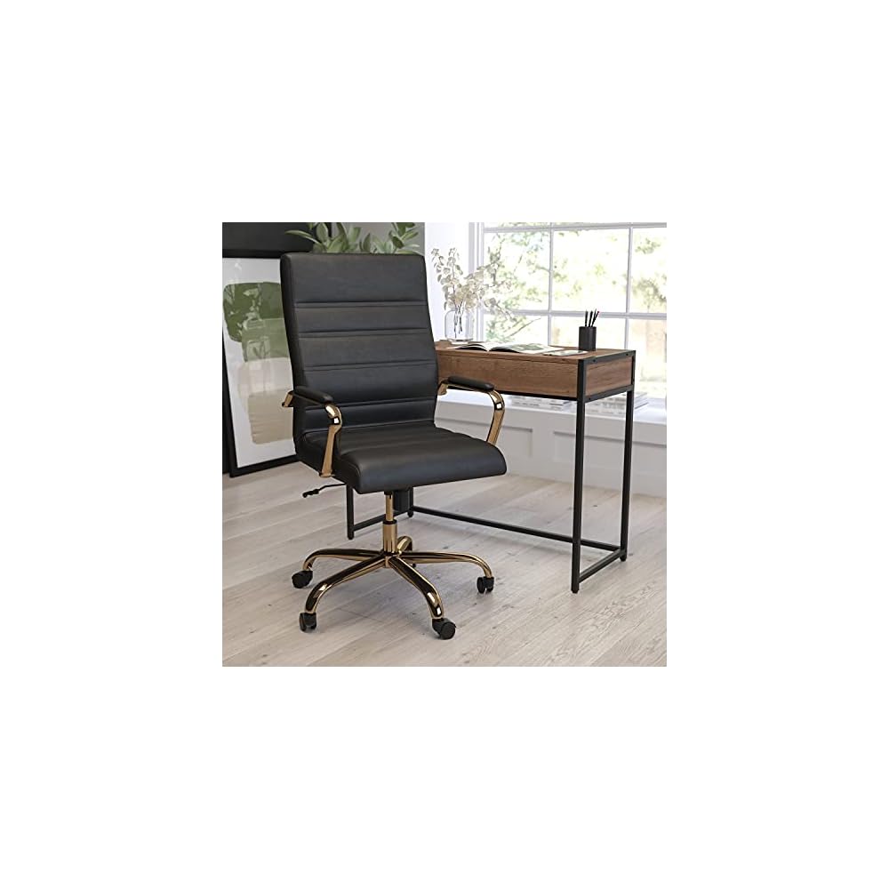 Merrick Lane Milano Contemporary High-Back Brown Faux Leather Home Office Chair with Padded Black Arms
