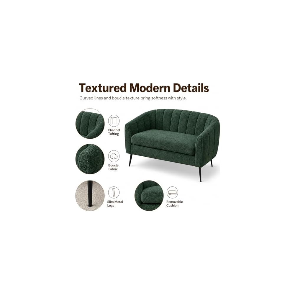 50.2'' Small Boucle Loveseat Sofa for Bedroom Apartment (Green)
