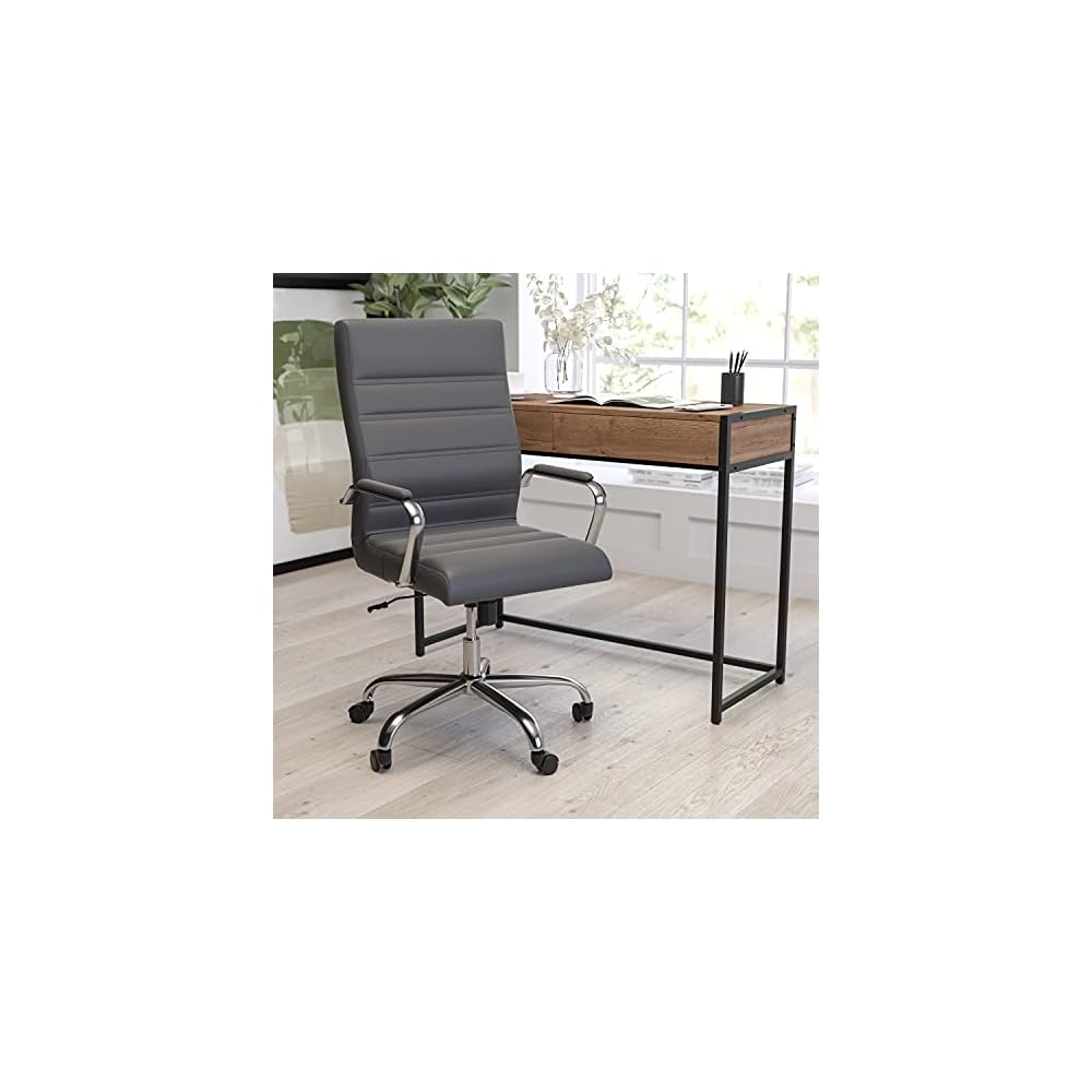 Merrick Lane Milano Contemporary High-Back Brown Faux Leather Home Office Chair with Padded Black Arms
