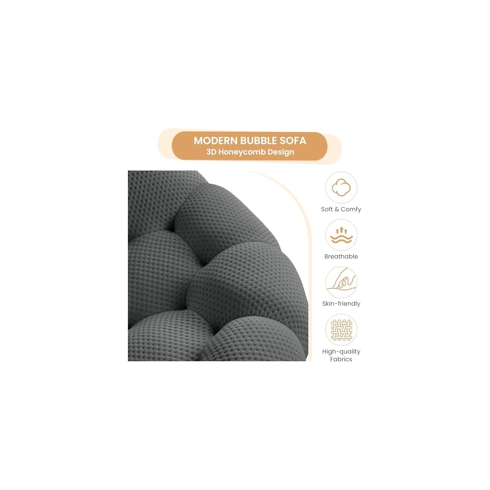 49.21'' Bubble Sofa, Oversized Bubble Couch Chair, Comfy Upholstered Mesh Fabric Floor Sofa, 3D Honeycomb Shape Modern Curved Couch for Living Room, Apartment, Small Space (Grey, 1 Seater)