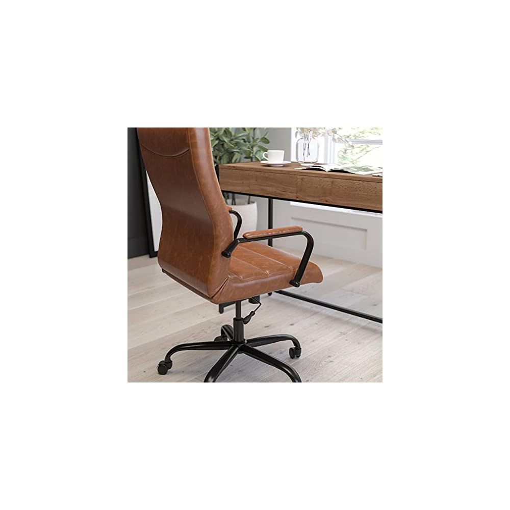 Merrick Lane Milano Contemporary High-Back Brown Faux Leather Home Office Chair with Padded Black Arms