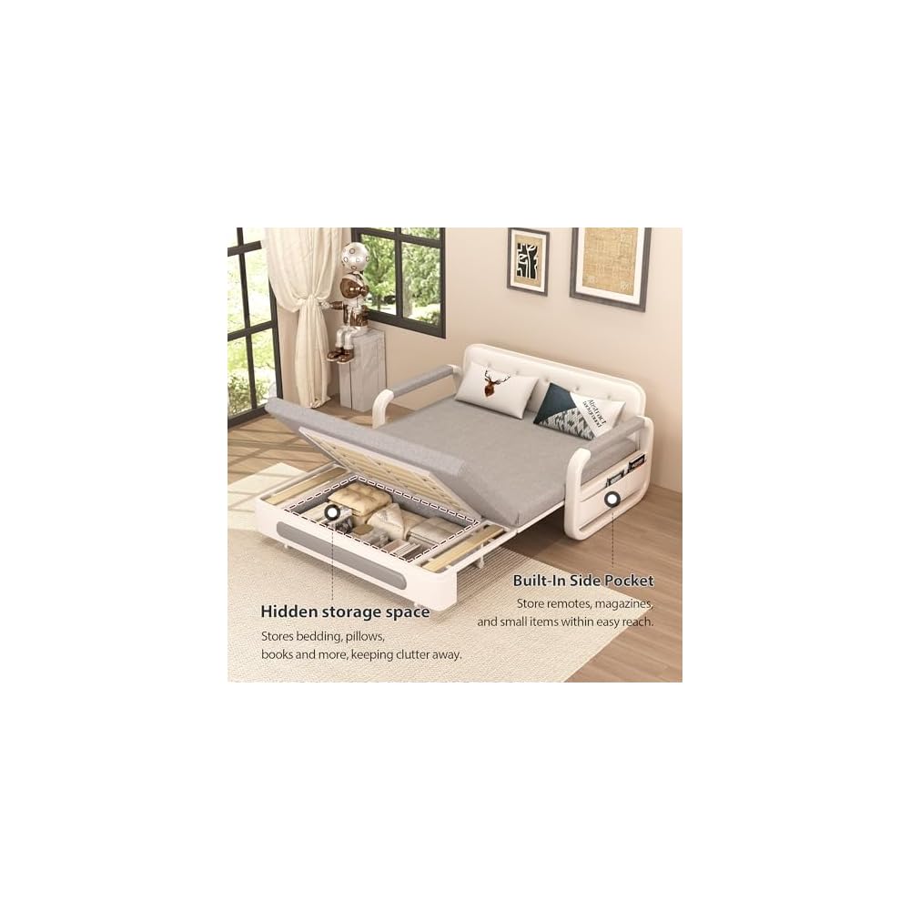 50.3" Pull Out Sofa Bed, Convertible Loveseat Sleeper with Trundle Gray
