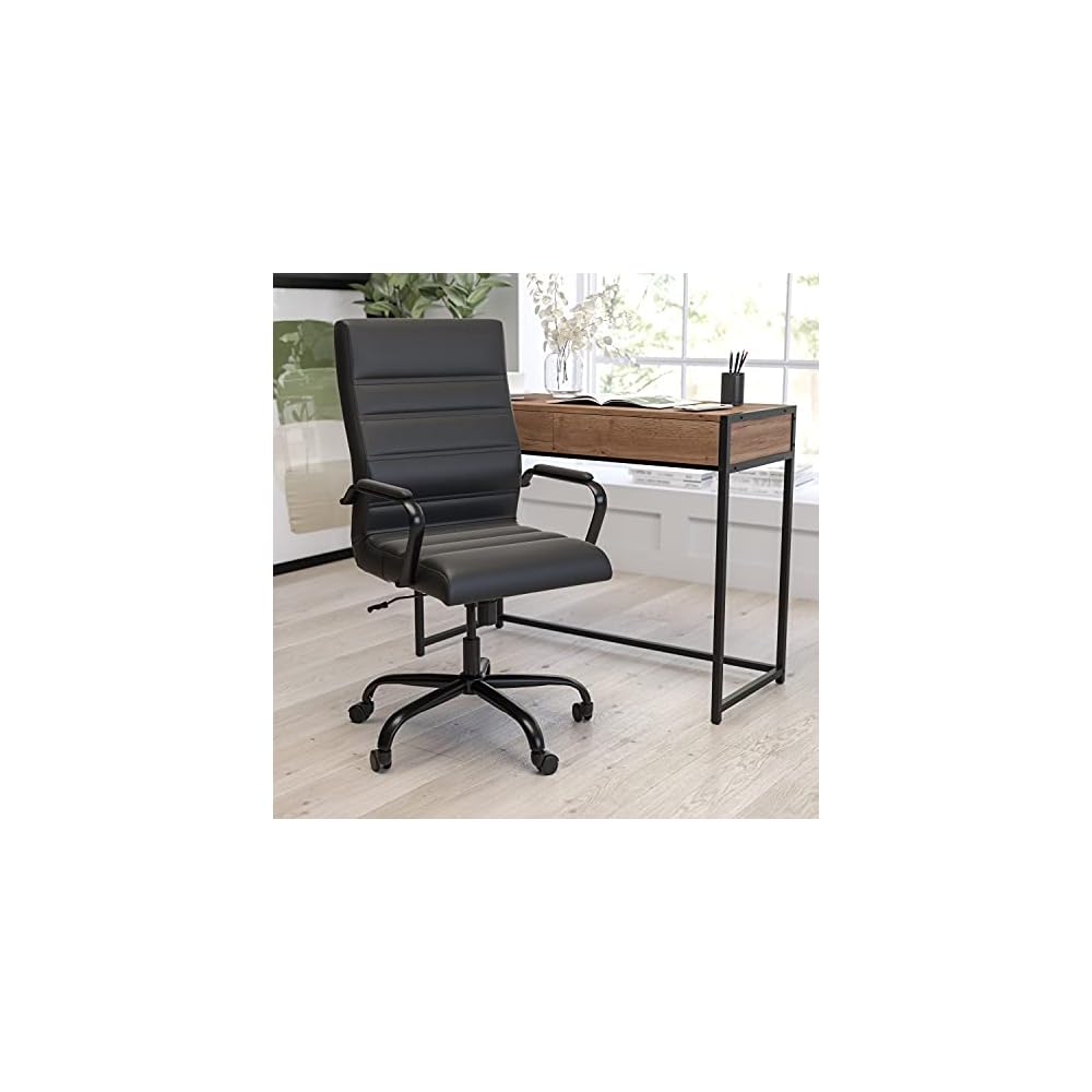 Merrick Lane Milano Contemporary High-Back Brown Faux Leather Home Office Chair with Padded Black Arms