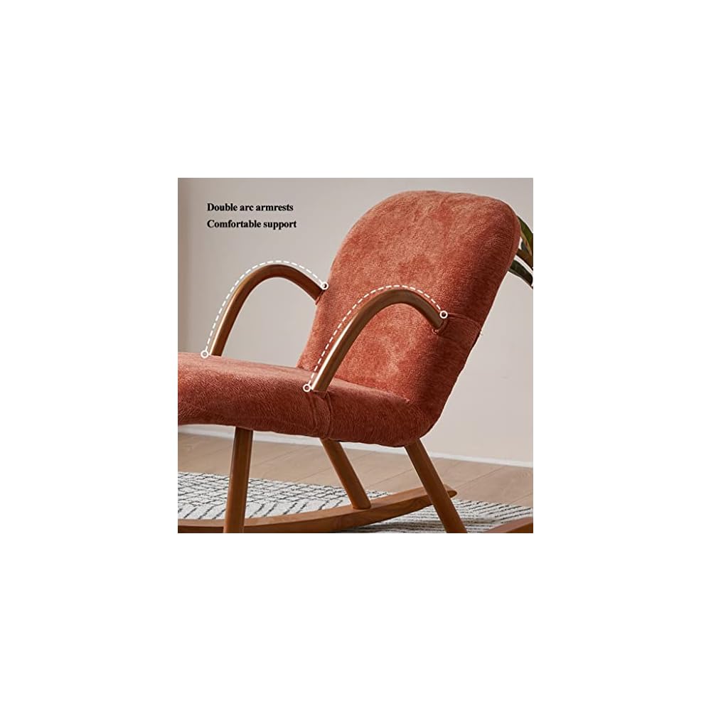 LSLYTQ Indoor Rocking Chair, Mid Century Wooden Rocking Chair, Single Sofa Reclin, Fabric Bedroom Living Room air, Solid Hardwood Base and Armrests