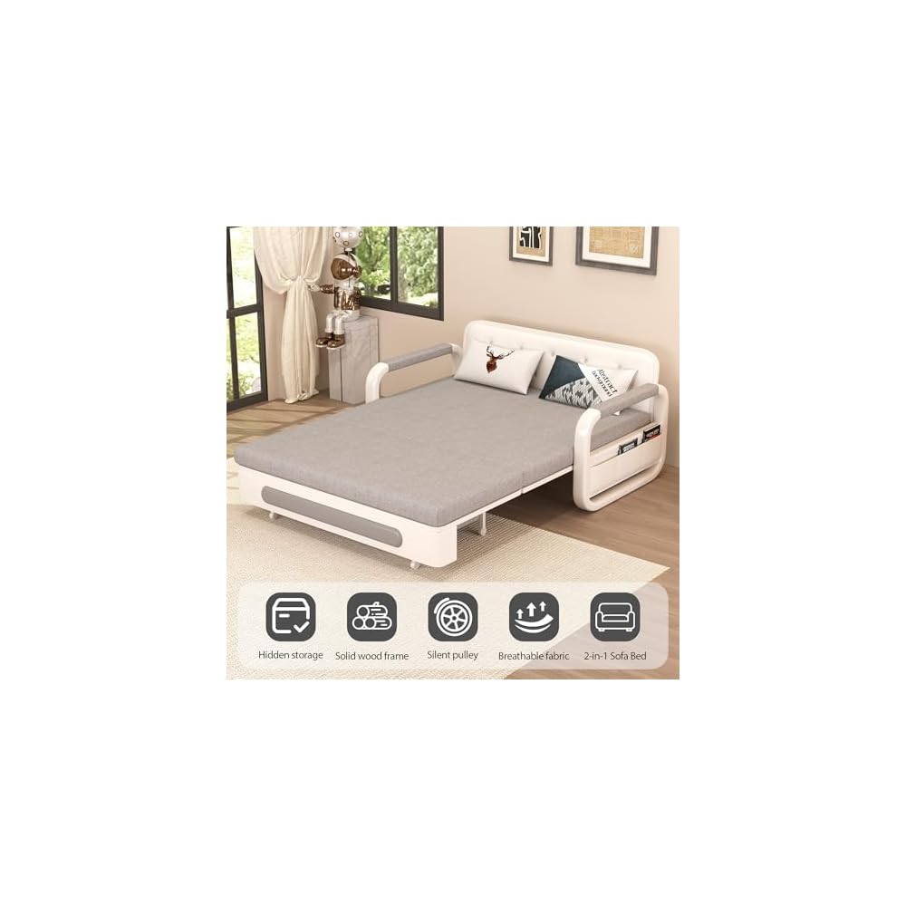 50.3" Pull Out Sofa Bed, Convertible Loveseat Sleeper with Trundle Gray