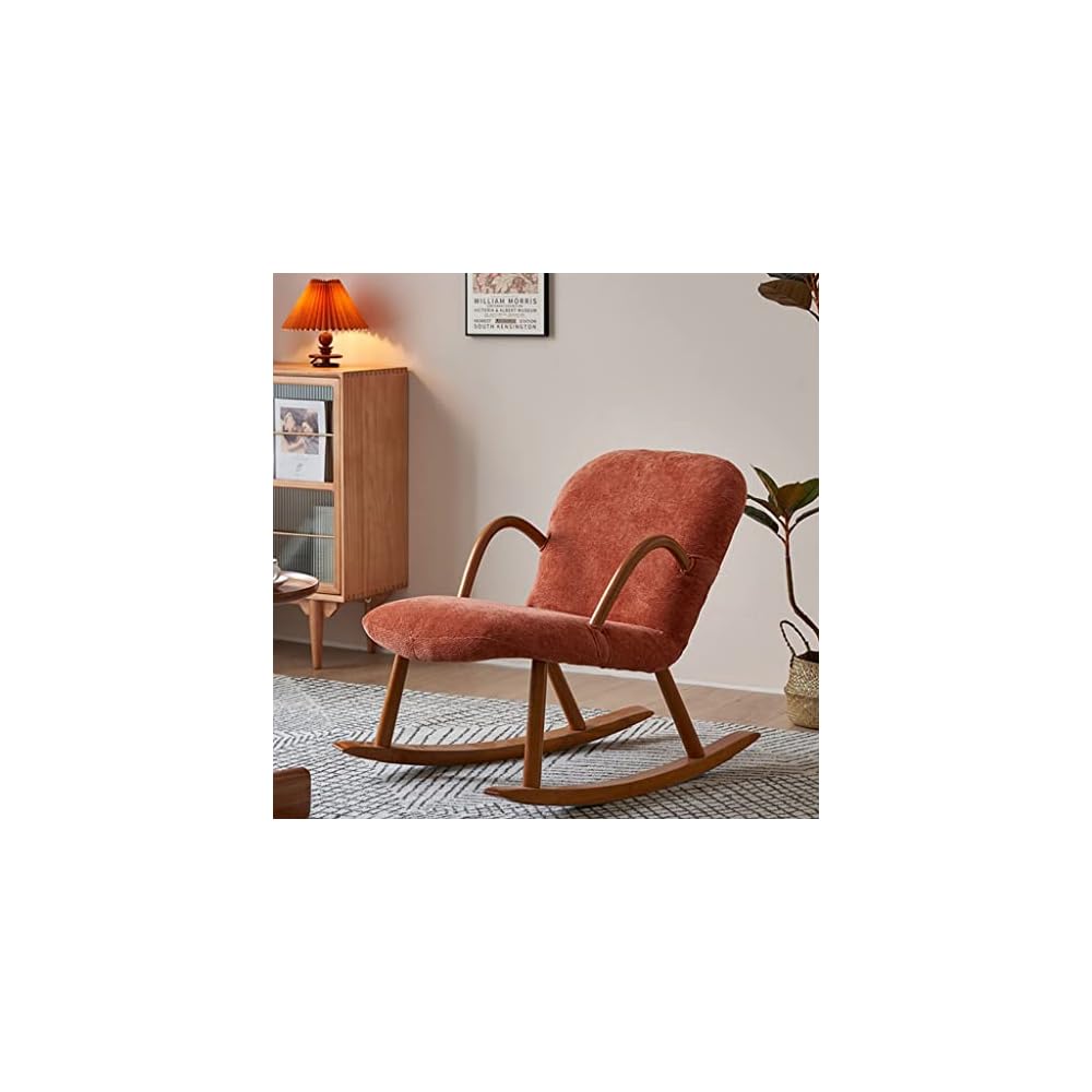 LSLYTQ Indoor Rocking Chair, Mid Century Wooden Rocking Chair, Single Sofa Reclin, Fabric Bedroom Living Room air, Solid Hardwood Base and Armrests