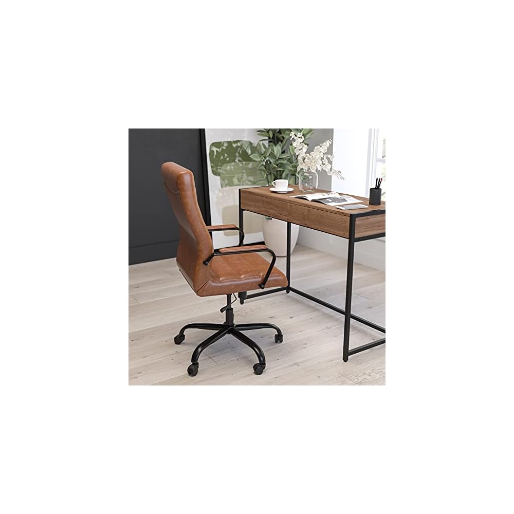 Merrick Lane Milano Contemporary High-Back Brown Faux Leather Home Office Chair with Padded Black Arms