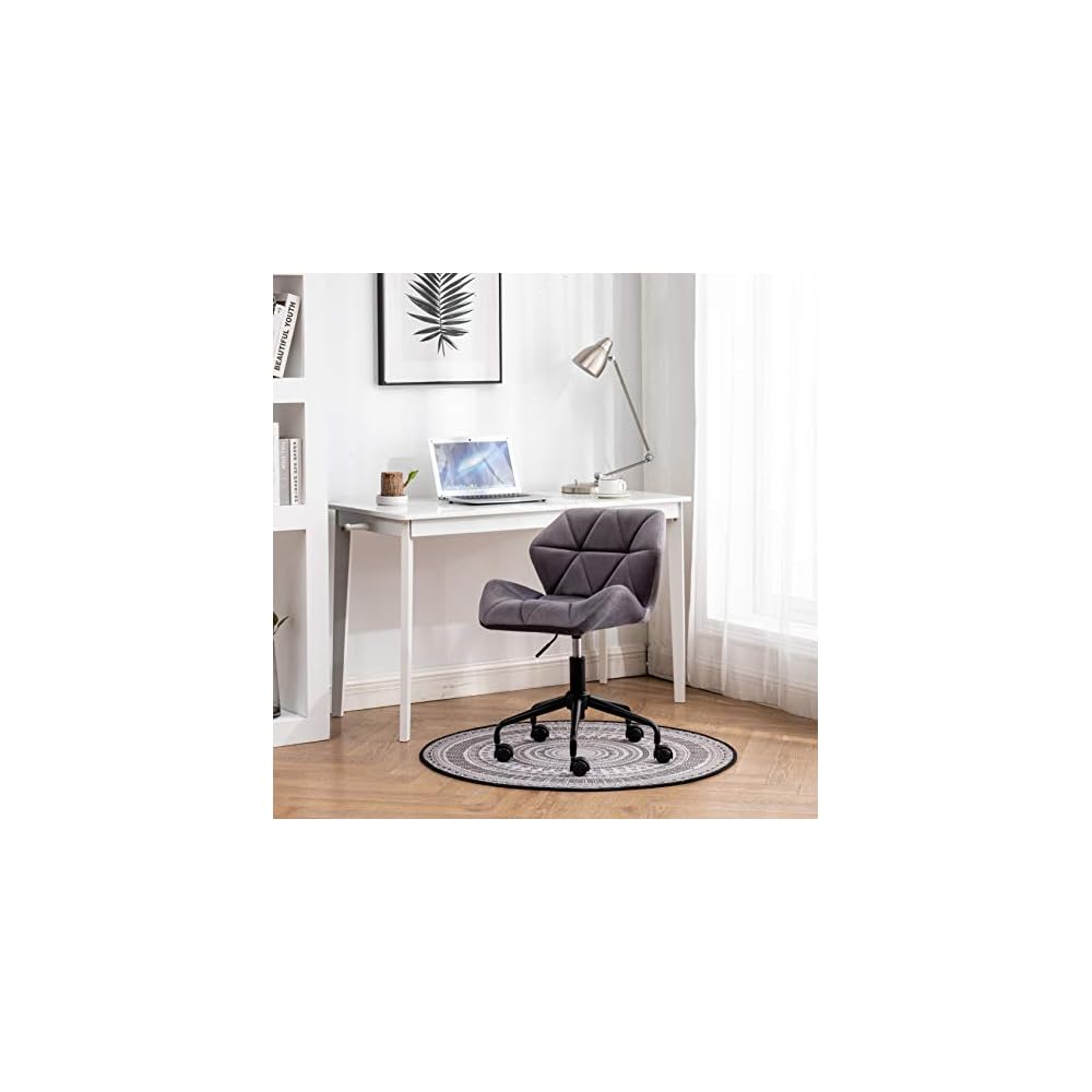 Modern Velvet Office Chair, Quilted Swivel Task Chair with Wheels, Navy Blue Eldon Diamond Tufted Adjustable Office Chair, Tufted Adjustable Swivel Gray