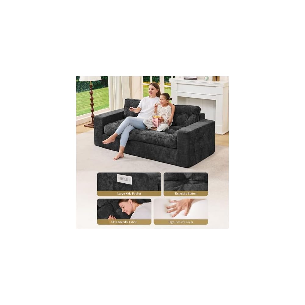 Hobestluk 2 in 1 Chenille Couch for Small Space Boneless Floor Sofa