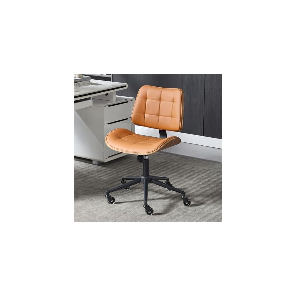 Home Office Chair No Arms with Wheels, Mid Back Walnut Style,Black-2
