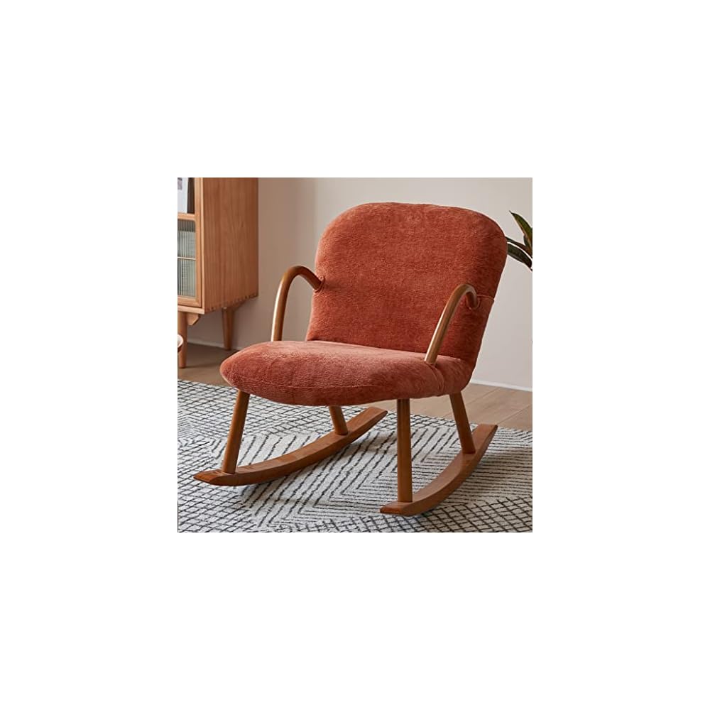 LSLYTQ Indoor Rocking Chair, Mid Century Wooden Rocking Chair, Single Sofa Reclin, Fabric Bedroom Living Room air, Solid Hardwood Base and Armrests