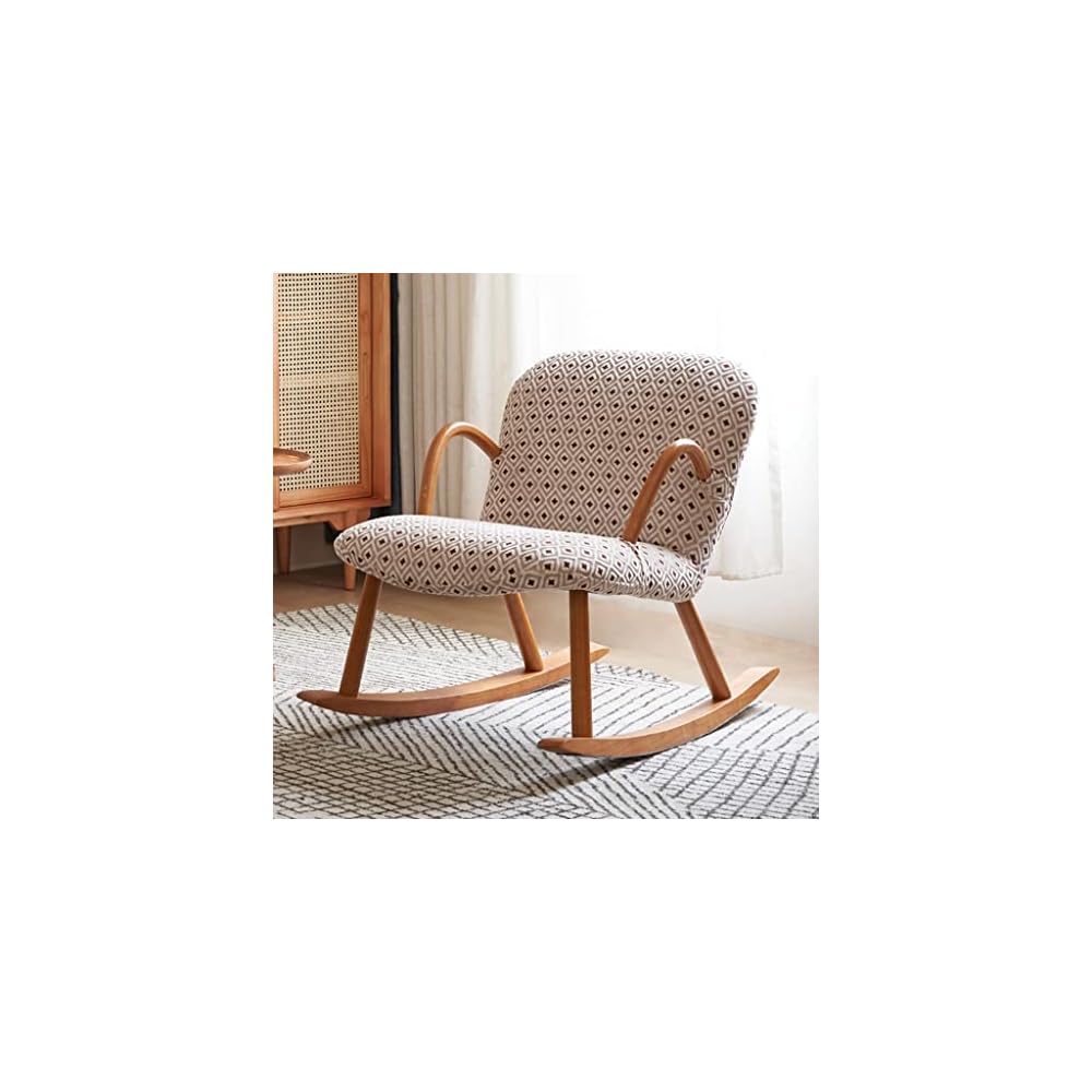 LSLYTQ Indoor Rocking Chair, Mid Century Wooden Rocking Chair, Single Sofa Reclin, Fabric Bedroom Living Room air, Solid Hardwood Base and Armrests