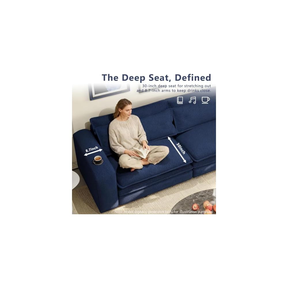 93" Sleeper Sofa Bed King Size, Boucle Pull Out Couch, Blue