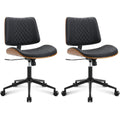 Home Office Chair No Arms with Wheels, Mid Back Walnut Style,Black-2